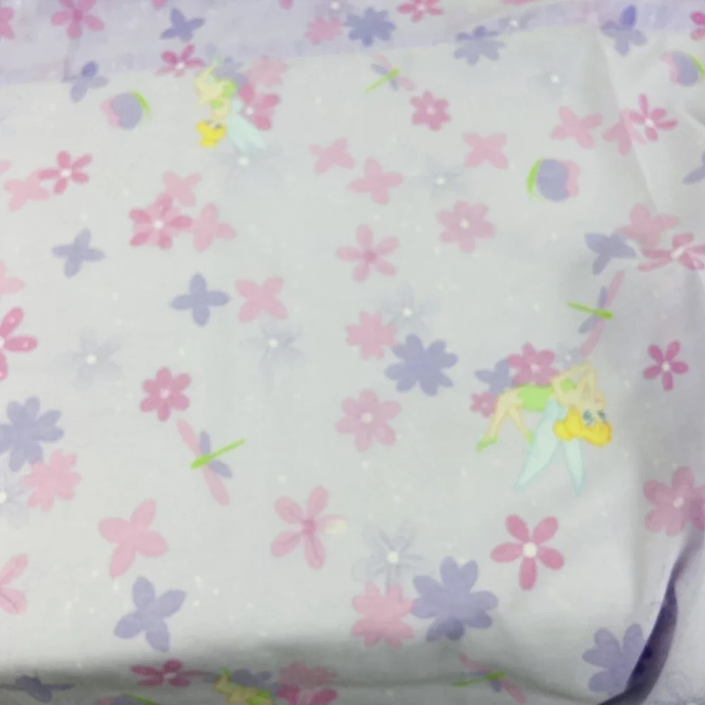 Vintage Disney Home Tinkerbell Fairy Purple Floral Dragonfly Twin Flat Sheet